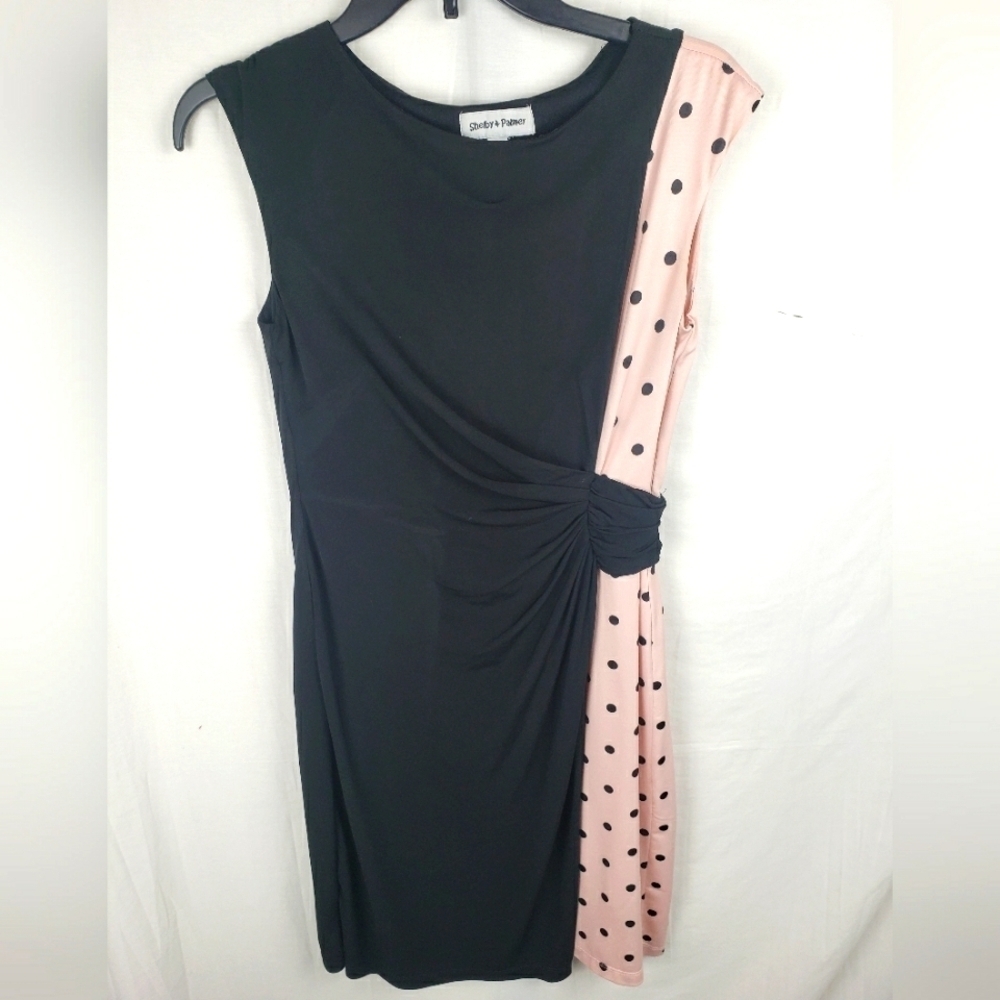 Shelby and Palmer Black & Pink Polka Dotted Synched Sided Sleeveless Sz S